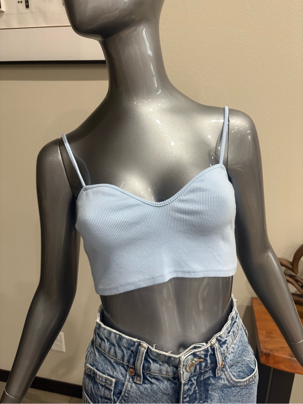 Zara Light Blue Ribbed Cropped Cami